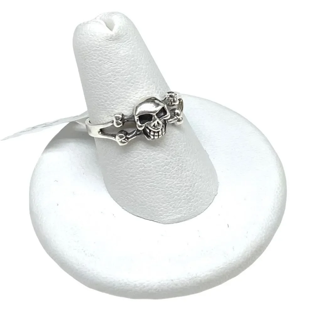 Skull & Crossbones Ring Solid Sterling Silver 925 Size 5 Cross Bones Skulls